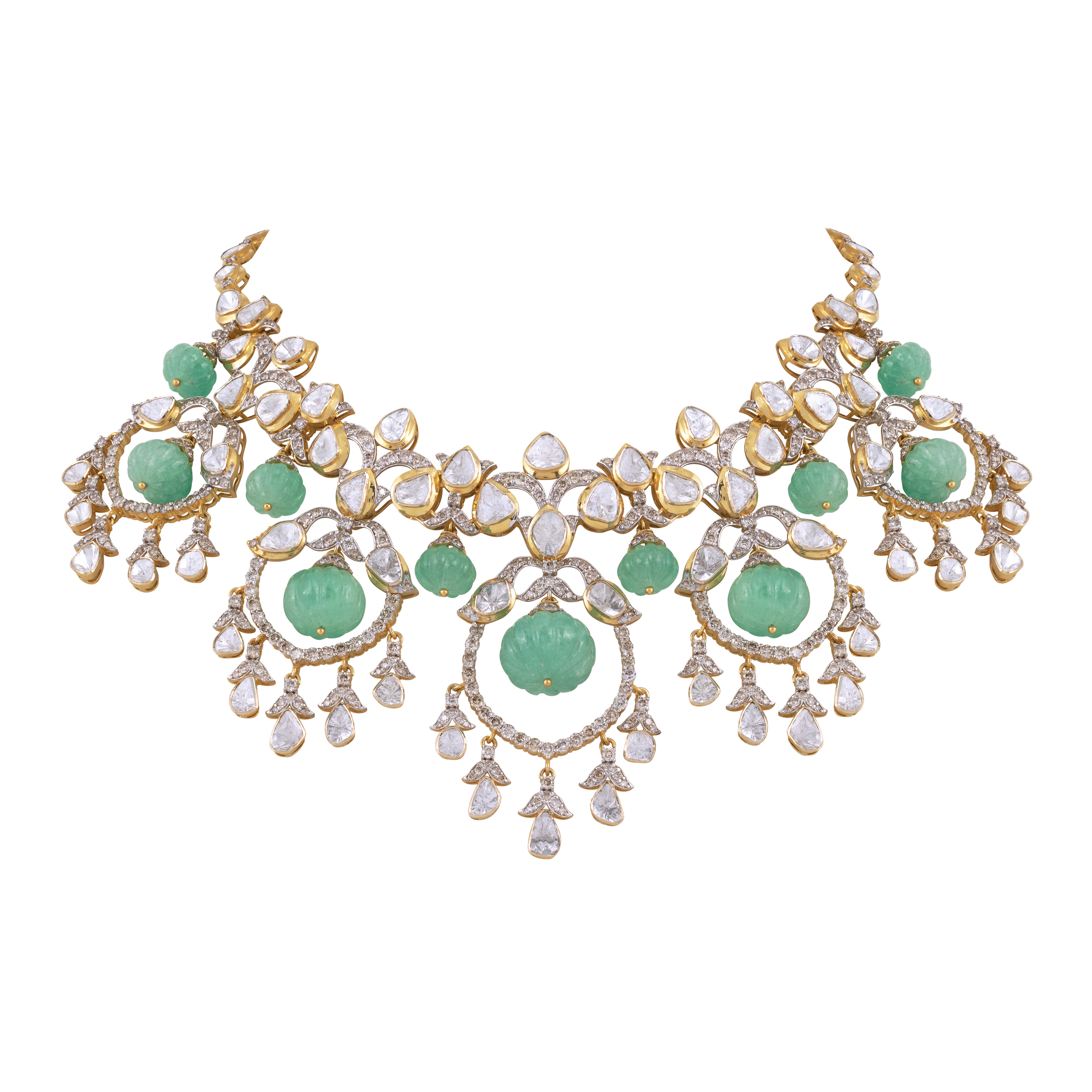 Fusion Polki Necklace with Emerald Melons